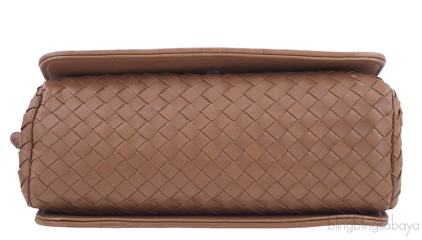 Brown Intrecciato Floral Chain Handle Bag