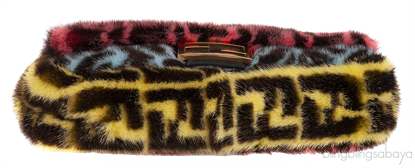 Baguette FF Zucca Multicolor Mink Fur Bag