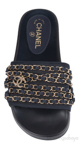 Chanel Blue Chain Slip-on Sandals