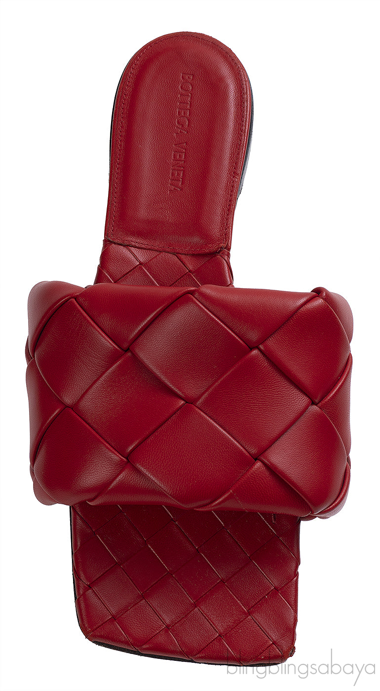 Bottega Veneta Intrecciato Lido Flat Sandals Red
