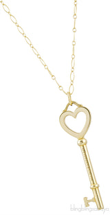 Heart Yellow Gold Key Pendant Necklace