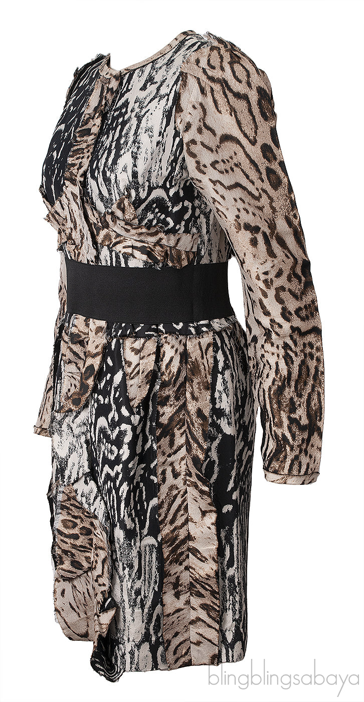Lanvin Animal Print Long Sleeve Mini Dress