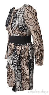 Lanvin Animal Print Long Sleeve Mini Dress