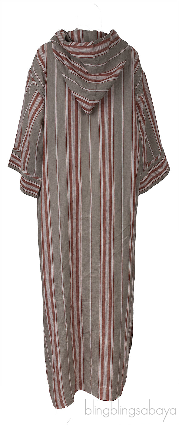 Oversized Striped Hooded Linen Maxi Dress