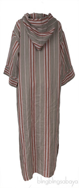 Oversized Striped Hooded Linen Maxi Dress