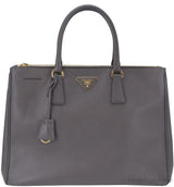 Grey Saffiano Double Zip Bag GHW