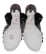 Lace and Fur Crystal Slingback Sandals
