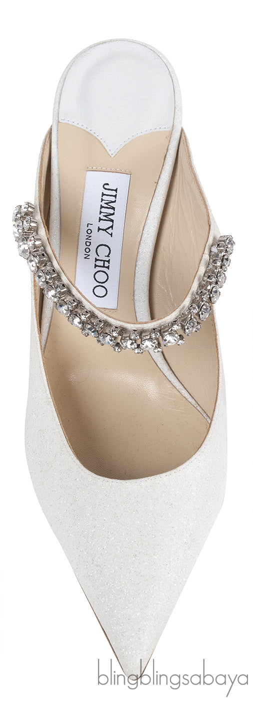 Jimmy Choo Bing White Glittery Crystal Embellished Mule 38
