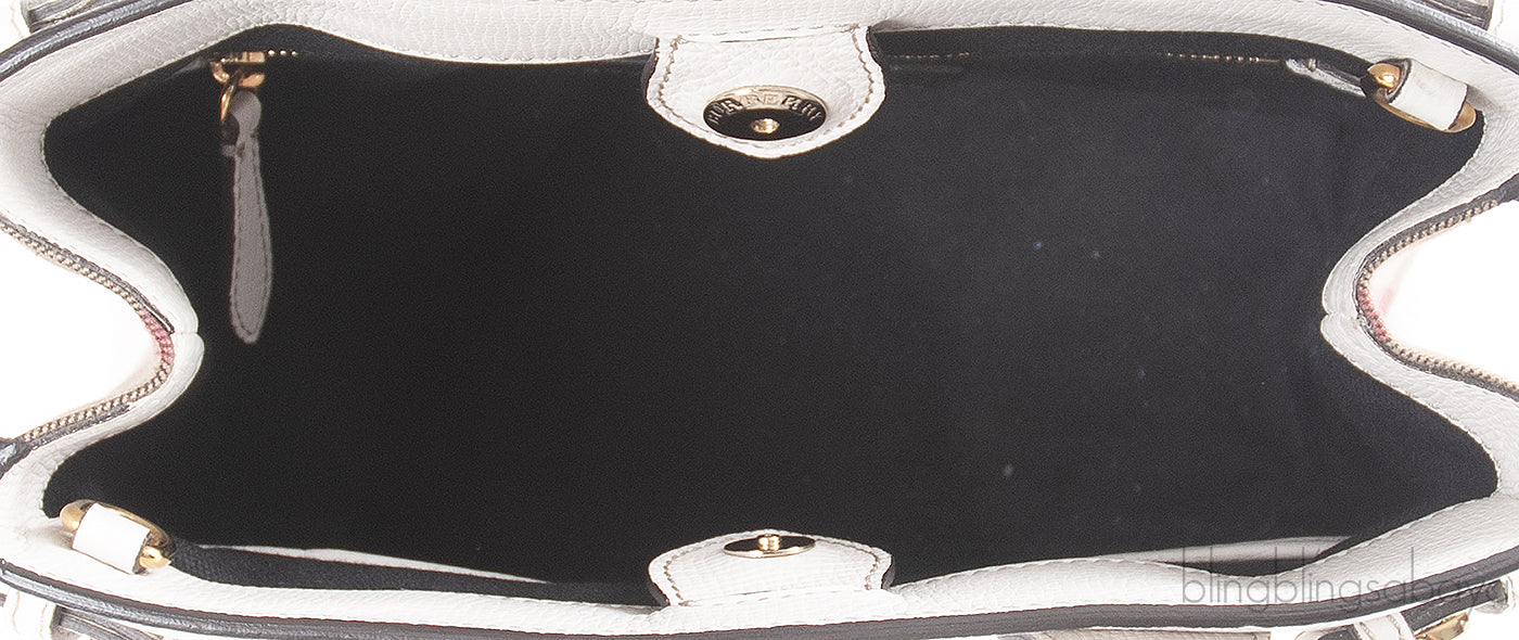 Burberry White & Checkered Banner Top Handle Bag