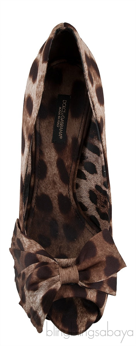Leopard Bow Peep Toe Heels