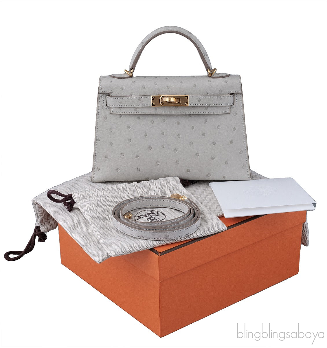 Kelly 20 Mini II Sellier Gris Perle Ostrich GHW