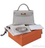 Kelly 20 Mini II Sellier Gris Perle Ostrich GHW