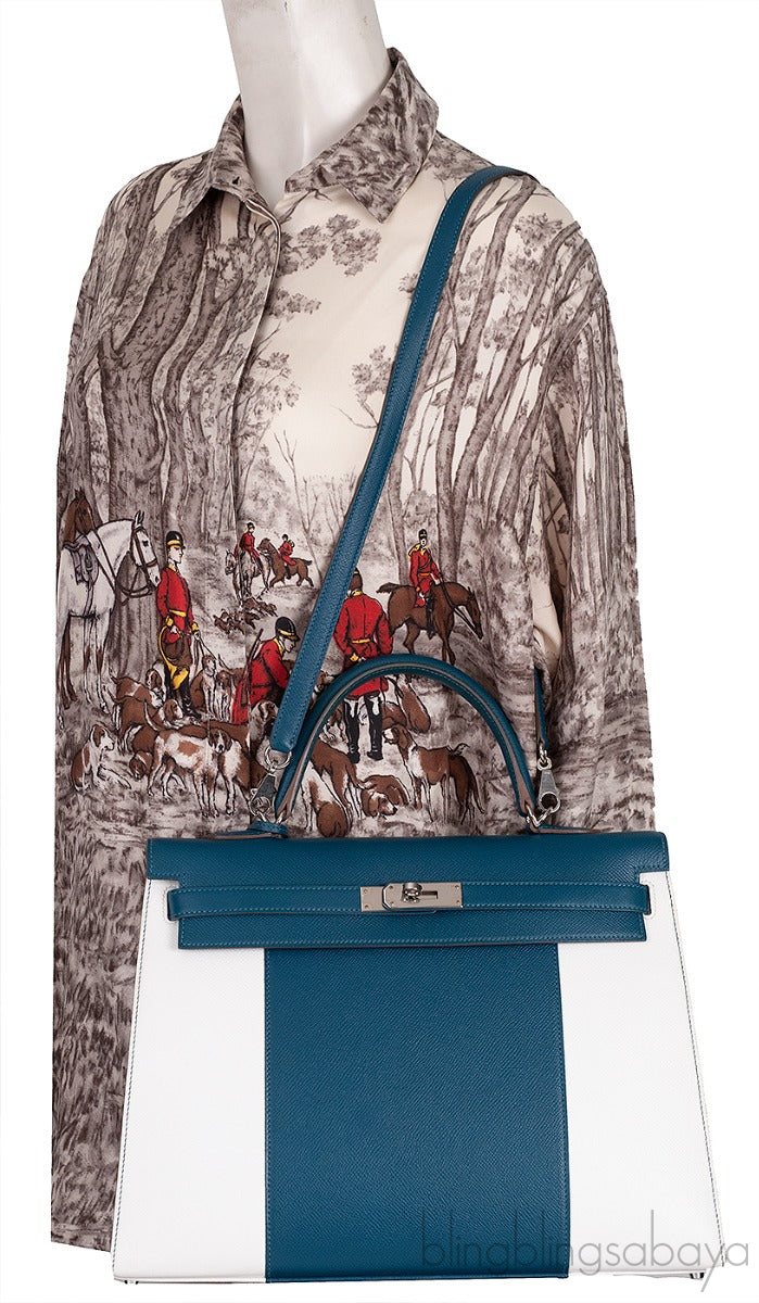 Kelly 35 Flag Blue Thalassa & White Epsom Sellier PHW