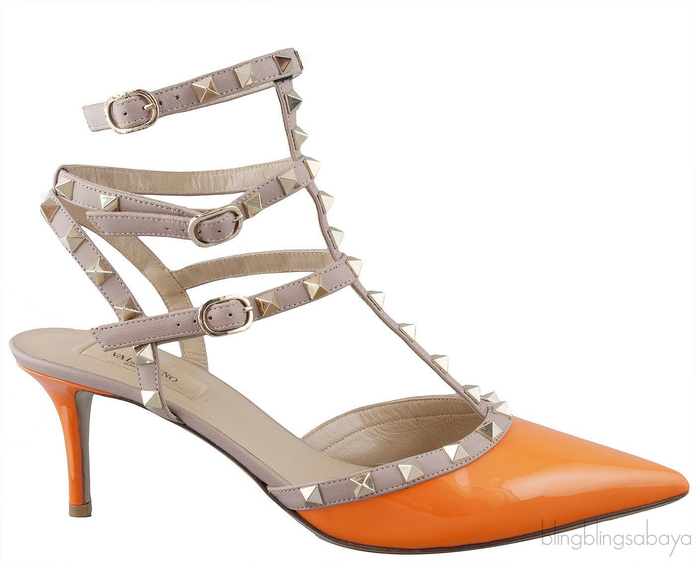 Orange Nude Rockstuds Kitten Heels