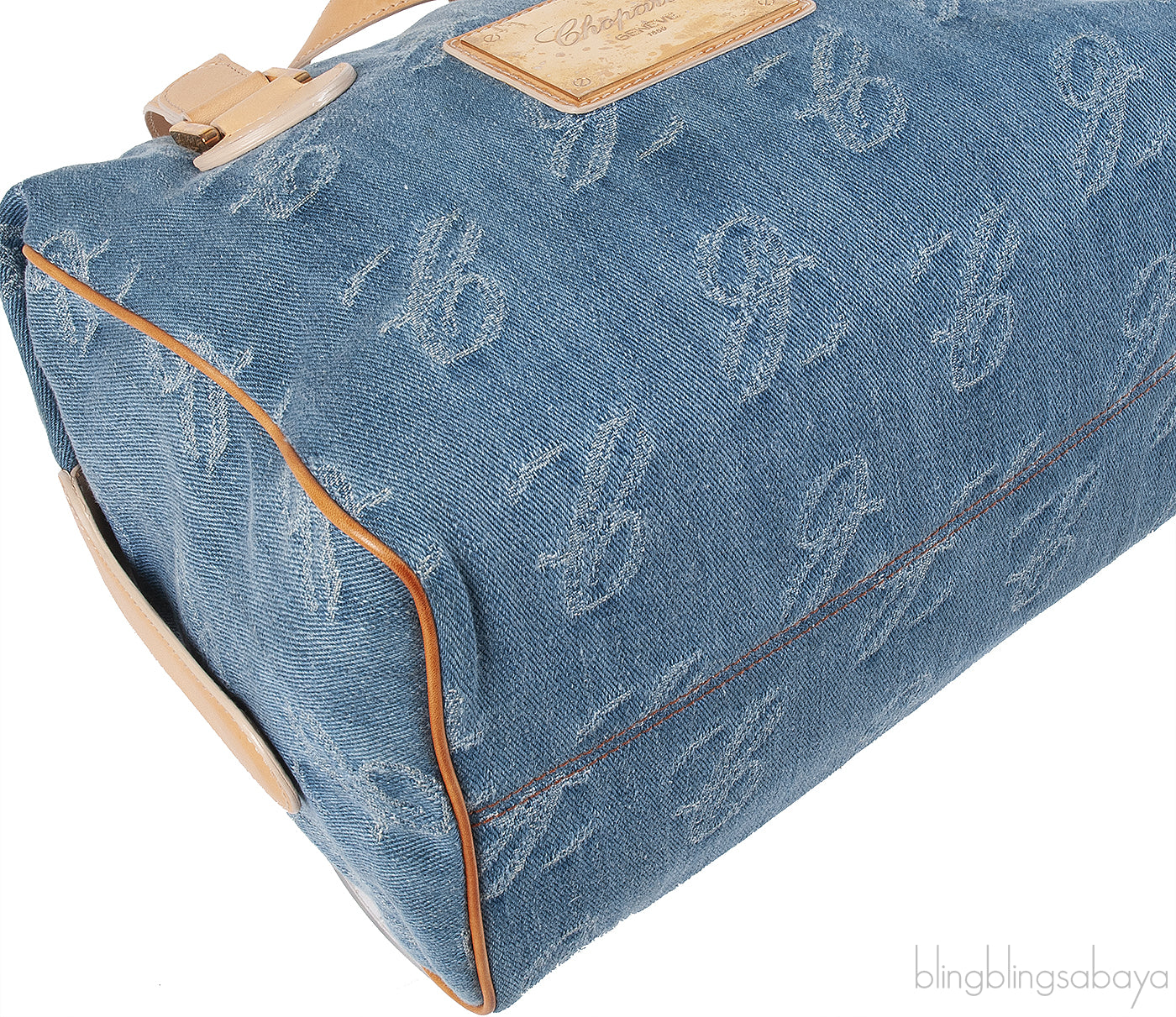 Chopard Blue Denim Distressed Logo Shoulder Bag