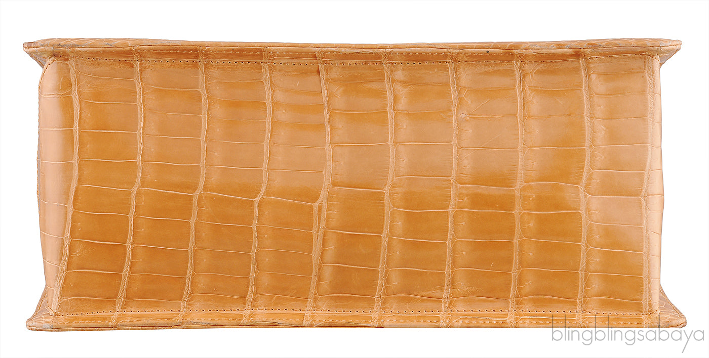 Beige Cornelia Lunch Box Crocodile Bag