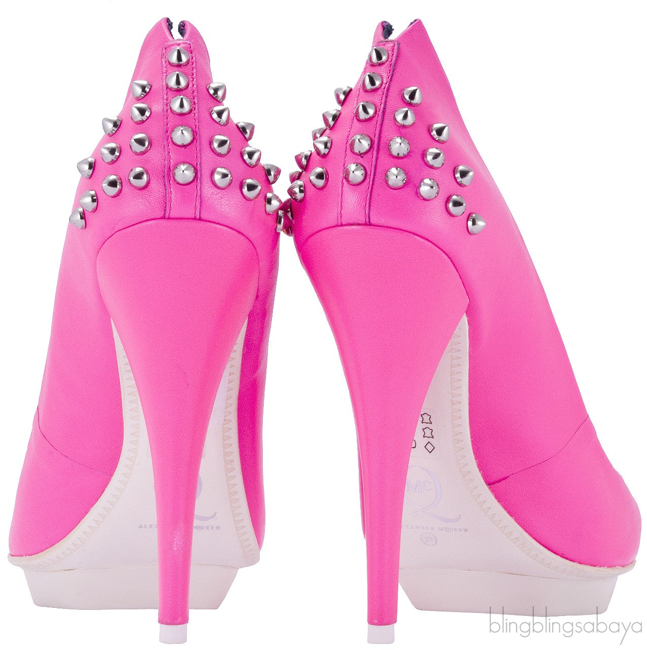 Pink Studded Neon Leather Pumps