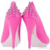 Pink Studded Neon Leather Pumps