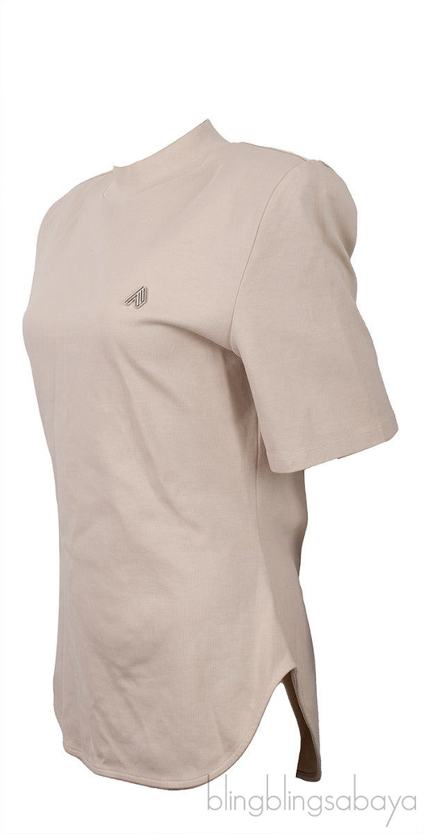 Beige Padded Shoulder T-shirt
