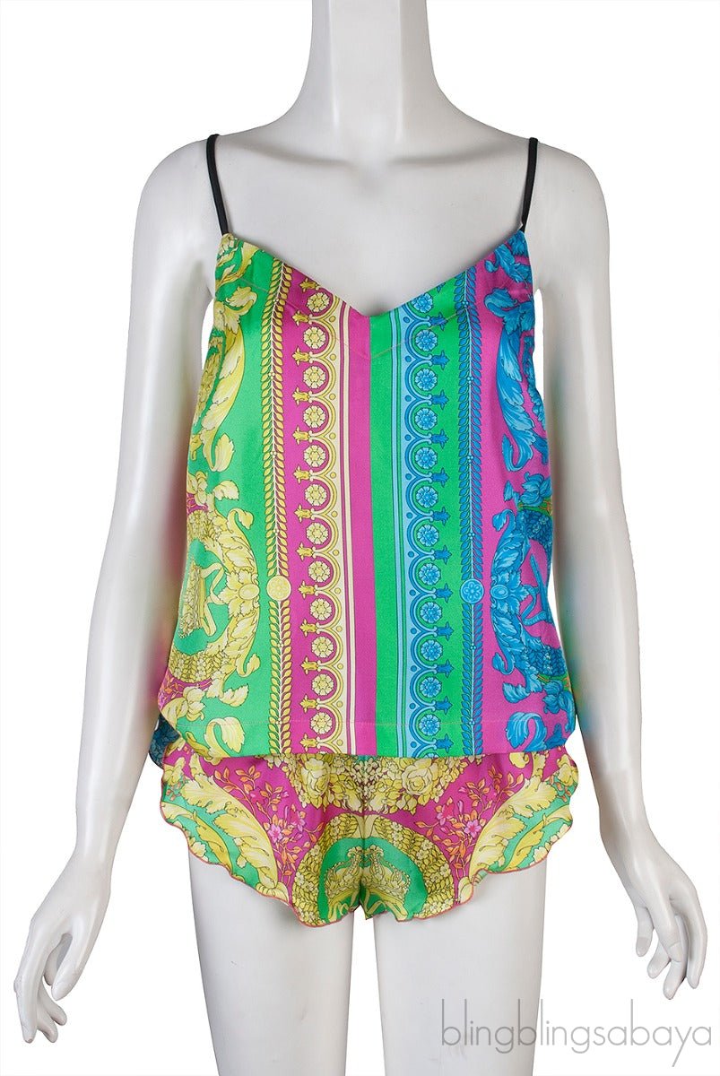 Multi-color Silk Satin Cami & Shorts