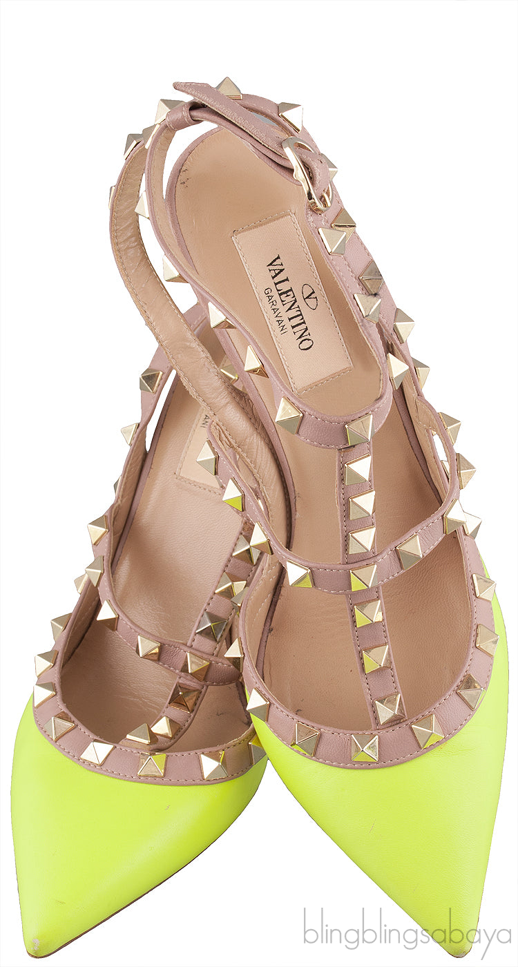 Neon Green Rockstud Leather Pump