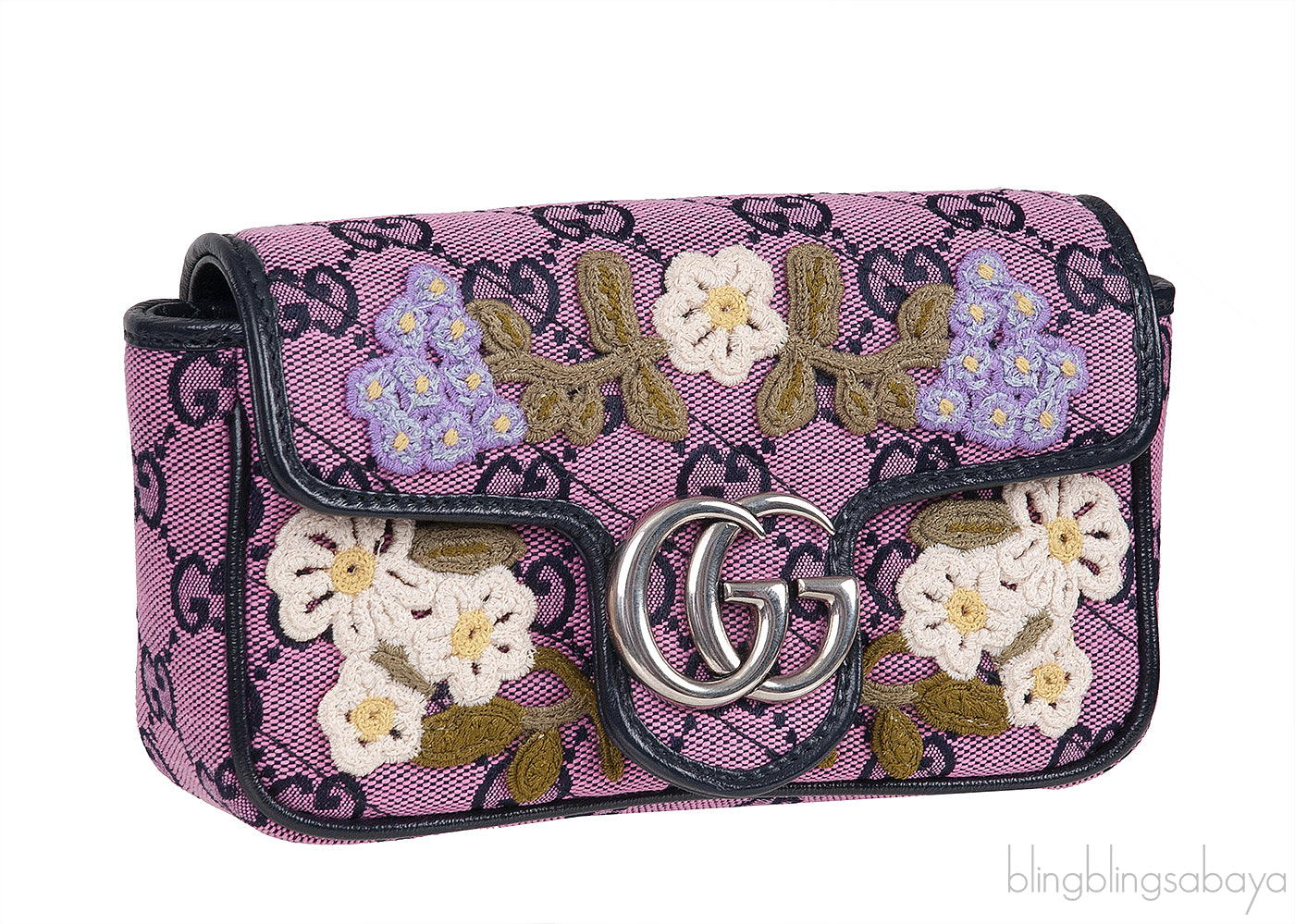 Pink GG Marmont Embroidery Super Mini Bag