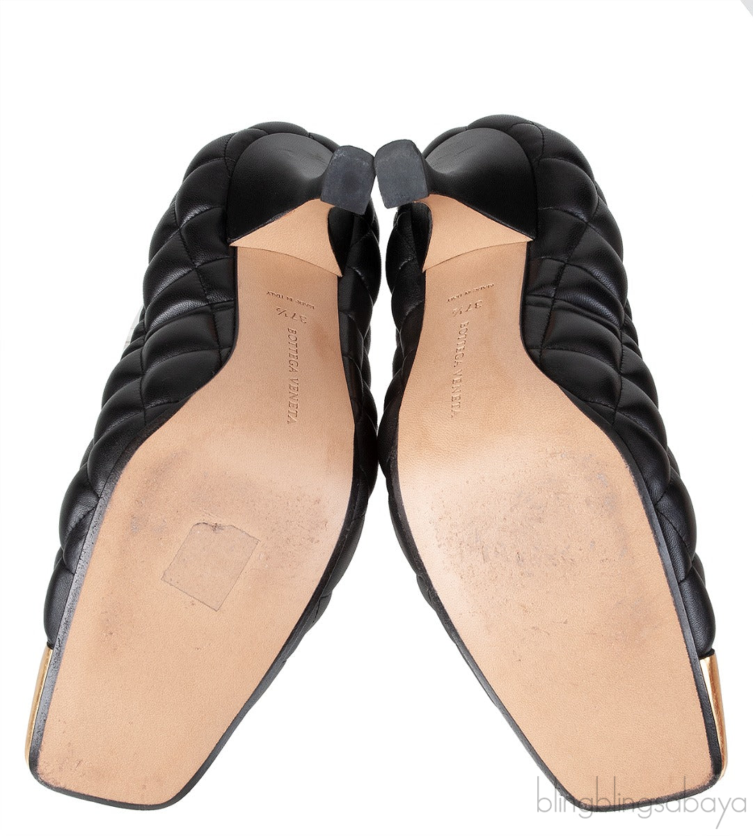 Bottega Veneta Black Quilted Leather Gold Cap Toe Heels