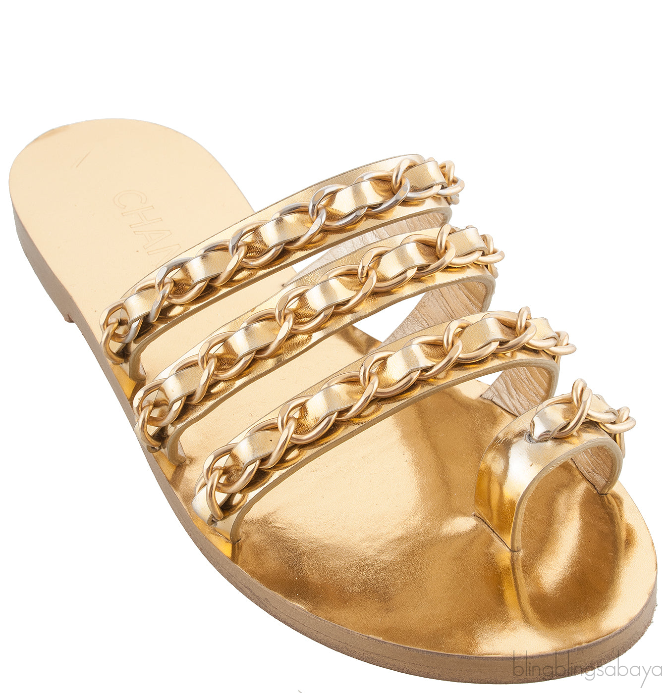 Gold Chain Leather Sandals
