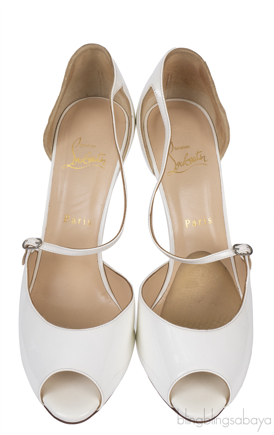 Christian Louboutin White Patent Leather Peep toe Pump