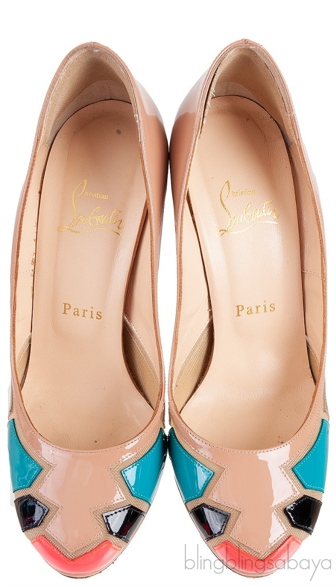 Nude Patent Multicolored Heels