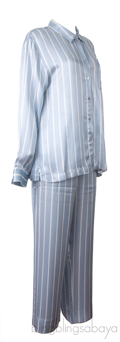 ASCENO Dust Blue Stripe Pajama Set*
