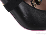 Black Leather Heart Crystal Heels