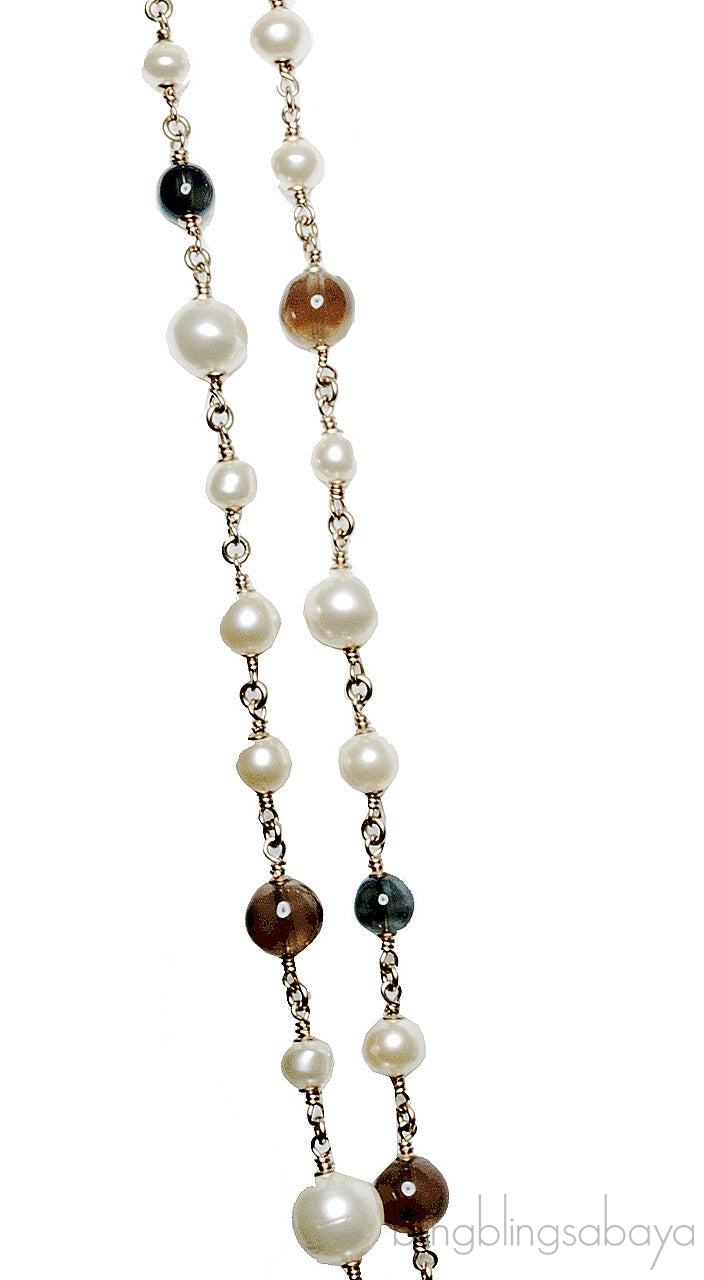 Multi-Color Stones & Pearl Long Neck.
