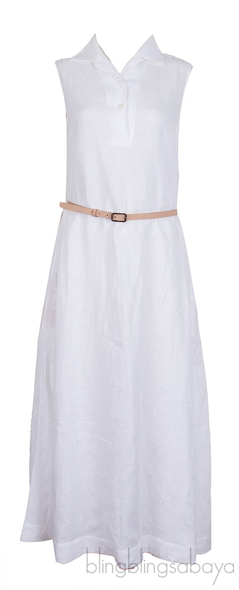 Belted Linen Shirt Dress White