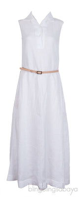 Belted Linen Shirt Dress White