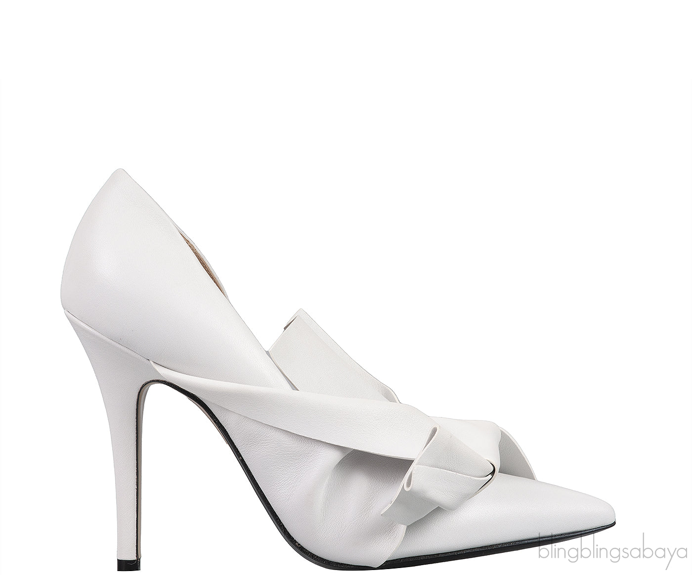 Nº21 WHITE LEATHER KNOT POINTED TOE SHOES