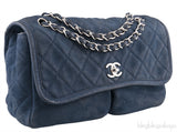 Blue Nubuck Quilted Flap Bag