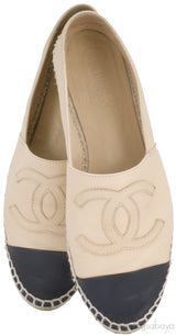 CC Beige & Black Leather Espadrille