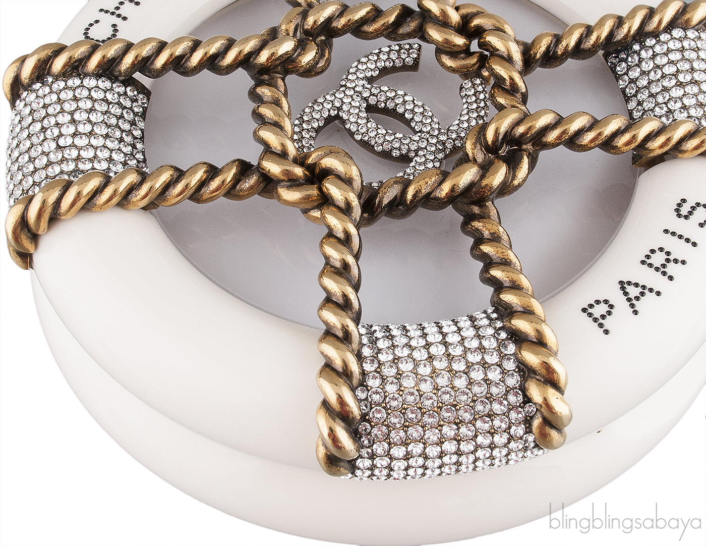 Off-white Crystal Gold Round Clutch