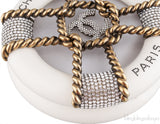 Off-white Crystal Gold Round Clutch
