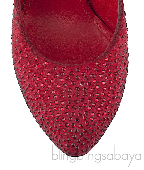Dolce & Gabbana Red Suede Crystal Heels