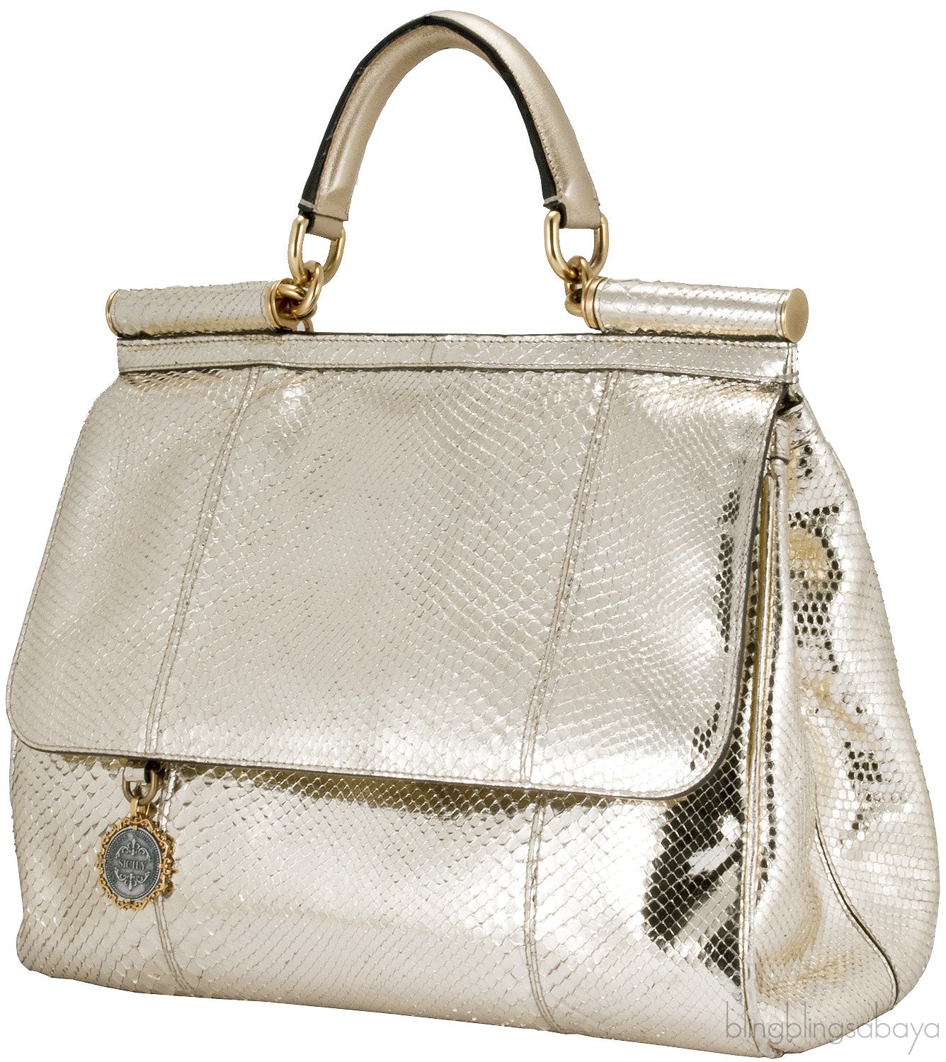 Miss Sicily Metallic Gold Snakeskin Bag