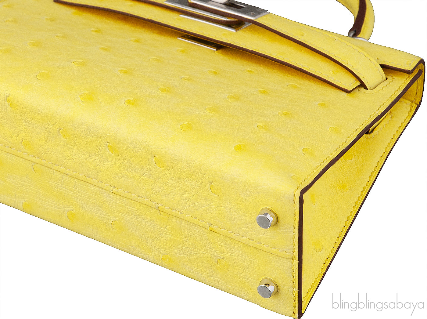 Kelly 20 Mini II Sellier Jaune Citron Ostrich PHW