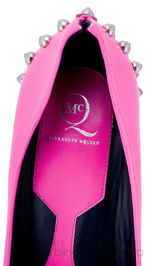 Pink Studded Neon Leather Pumps