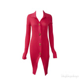 Fuchsia Pink Knit Ribbed Dress