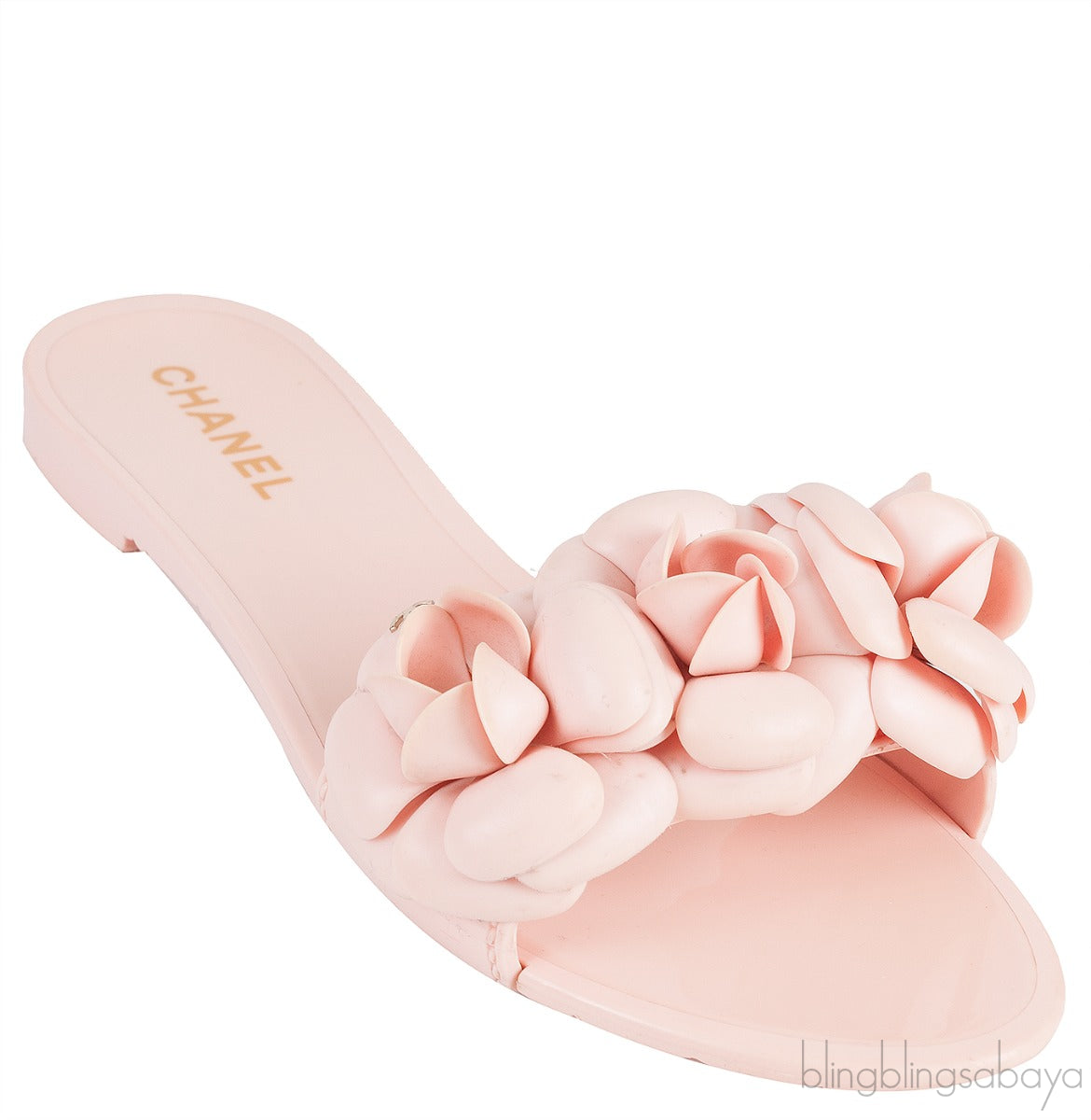 Pink Camellia Rubber Logo Mules