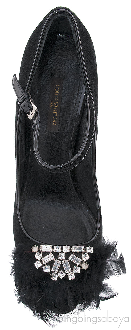 Black Velvet Crystal/Feather Heels