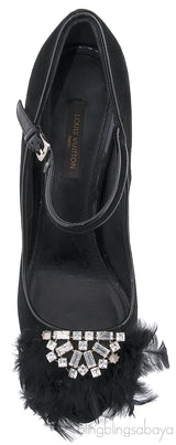 Black Velvet Crystal/Feather Heels