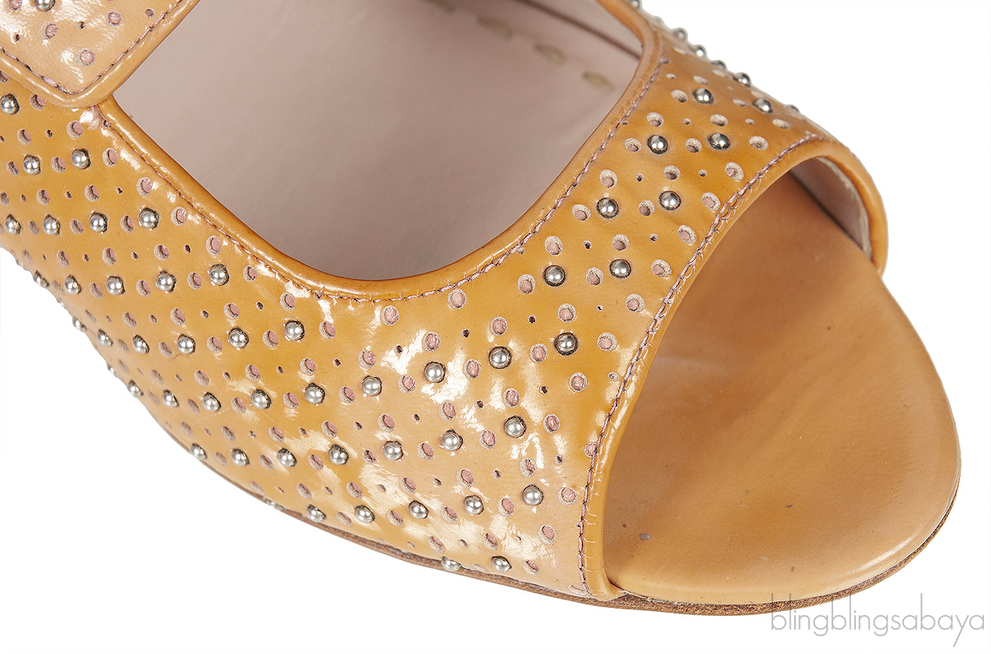 Miu Miu Brown Metal Bead Flat Peep Toe Shoes