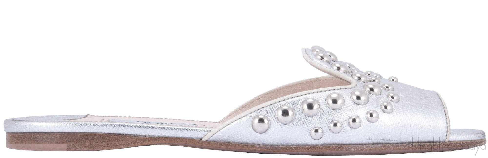 Studs Silver Saffiano Open Toe Slide